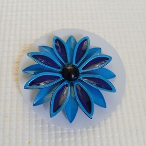 Vintage Large Blue Metal FLOWER Brooch, 50th,2", mint